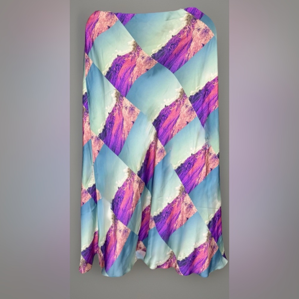 Collusion Maxi Skirt Acid Dye Print Green/Purple/Orange Satin Feel Stretch 16
